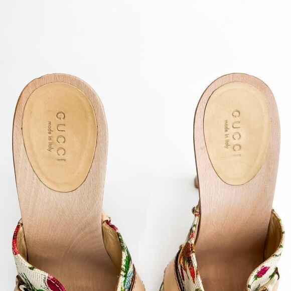 Gucci Horsebit Platform Floral Mules Sandals Heels Size 38, 8 - Picture 7 of 12